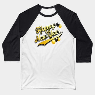 Happy New Year with Black and Gold Balloons Party Favors Baseball T-Shirt